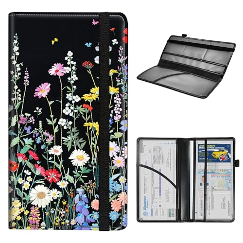Car Registration and Insurance Holder for Women Men,Automobile License Document Card Holders Vehicle Glove Box Organizer Leather Accessories Driver Essential,Floral Embroidery Pattern - color: Floral Embroidery Pattern