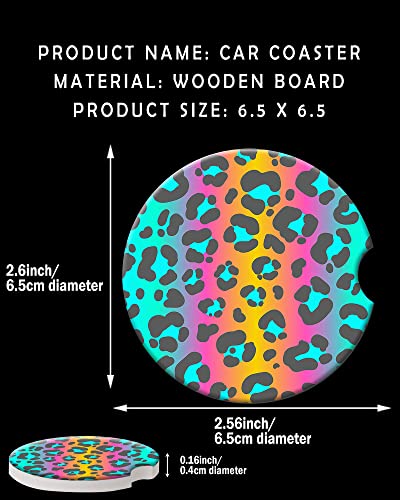 CLEVI 2 Pack Universal Ceramic Car Abstract Colorful Cheetah Leopard,Ceramic Stone with A Finger Notch for Easy Removal of Car Cup Holder Coaster - color: Colorful Cheetah Leopard