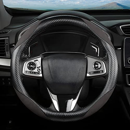 Steering Wheel Cover for Women and Men, Carbon Fiber Plush Steering Wheel Cover Soft Anti-Slip Comforting, Universal 15 Inches Steering Wheels Accessories (Carbon Fiber Black/Gray) - color: Carbon Fiber Black/Gray