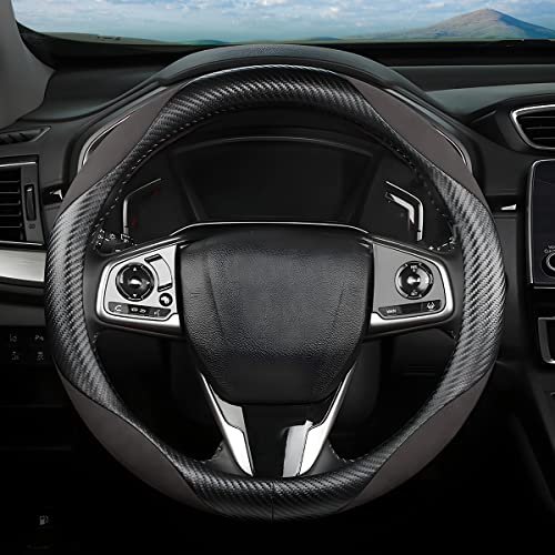 Steering Wheel Cover for Women and Men, Carbon Fiber Plush Steering Wheel Cover Soft Anti-Slip Comforting, Universal 15 Inches Steering Wheels Accessories (Carbon Fiber Black/Gray) - color: Carbon Fiber Black/Gray