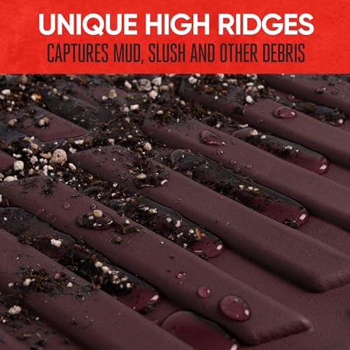 Motor Trend FlexTough Tortoise - Heavy Duty Rubber Floor Mats for Car SUV Van & Truck - All Weather Protection - Deep Dish (Burgundy)