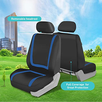 FH Group Car Seat Covers Full Set Cloth - Universal Fit Automotive Seat Covers, Low Back Front Seat Covers, Solid Back Seat Cover, Washable Car Seat Cover for SUV, Sedan and Van Blue - color: Blue, size: Full Set