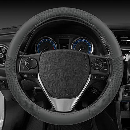 Motor Trend Perforated Microfiber Leather Steering Wheel Cover for Cars Trucks SUVs Vans, Sporty Racing Improved Grip Anti-Fatigue Ergonomic Design, Airbag Compatible - Fits Standard 15" Inch - Gray