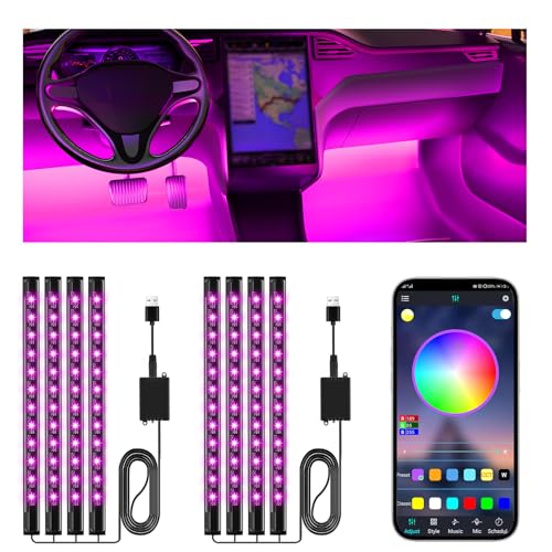 Winzwon Led Lights for Car Accessories Interior, Christmas Stocking Stuffers White Elephant Gifts for Men Women Adults, APP Control with USB Port Color Change Lights for Truck Decor 2 Pack - style: 2 Pack