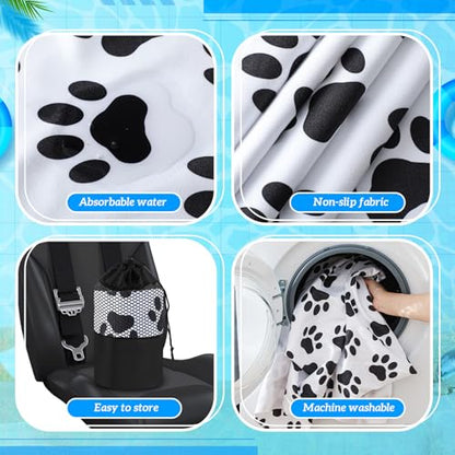 Hahafelt Car Seat Towel Covers with Storage Bag, 63 x 32 Inch Universal Non Slip Waterproof Sweat Protector for Car Truck, Gym Swimming Running, Machine Washable(2 Pack,Dog Footprints) - style: Dog Footprints