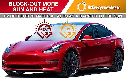 Magnelex Tesla Windshield Sun Shade (Model 3/Y), Reflective Polyester Blocks Heat & Sun, Foldable Car Window Sun Blocker, Mirror Cut-Out, Fade-Resistant Sunshade, Tesla 3 Accessories - size: MODEL 3/Y