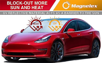 Magnelex Tesla Windshield Sun Shade (Model 3/Y), Reflective Polyester Blocks Heat & Sun, Foldable Car Window Sun Blocker, Mirror Cut-Out, Fade-Resistant Sunshade, Tesla 3 Accessories - size: MODEL 3/Y