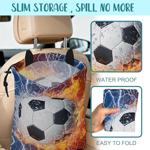 Car Garbage Bag Soccer Ball with Water and Fire Drawstring Car Trash Bag Hanging for Back Seat with Adjustable Buckle Canvas Vehicle Trash Can Easy-to-Install - color: Soccer Ball with Water and Fire