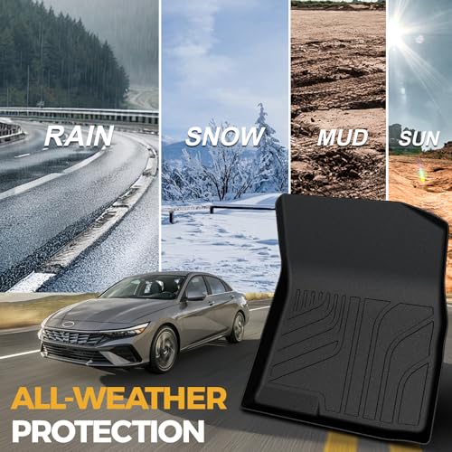 Floor Mats for Hyundai Elantra Gas 2021-2026, All Weather Floor Mats Trunk Cargo Liner and Door Sill Guards Accessories, Full Coverage Set (Not fit Hybrid Models) - size: For Hyundai Elantra | 2021-2026