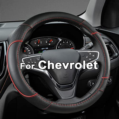 GIANT PANDA Steering Wheel Cover for Chevy Silverado - Car Steering Wheel Cover for Chevrolet Colorado Tahoe -Black+Red Trim - color: B-Black+Red Line