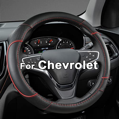 GIANT PANDA Steering Wheel Cover for Chevy Silverado - Car Steering Wheel Cover for Chevrolet Colorado Tahoe -Black+Red Trim - color: B-Black+Red Line