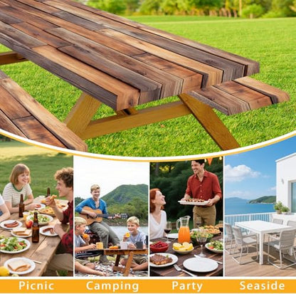 Rustic Wood Picnic Table Cover with Bench Covers Waterproof Windproof Elastic Fitted Outdoor Camping RV Tablecloths with Drawstring Bag Reusable Rectangle Rectangle Tables and Seats Cover 30X72IN - color: Brown, size: 30" x 72" (Rectangular)
