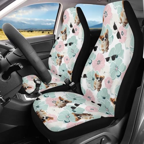 Funny Dog Flowers Car Seat Covers for Womens Mens Universal Auto Front Seats Protector Fits for Car,SUV,Van, Truck - color: Funny Dog Flowers 86