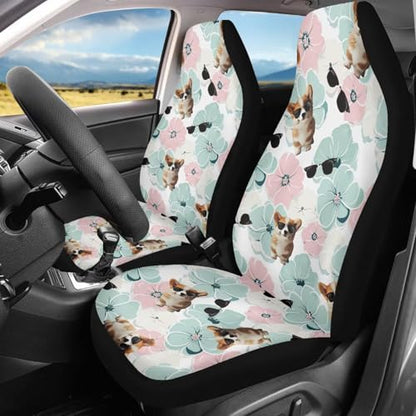 Funny Dog Flowers Car Seat Covers for Womens Mens Universal Auto Front Seats Protector Fits for Car,SUV,Van, Truck - color: Funny Dog Flowers 86
