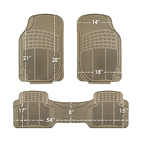 FH Group Trimmable Non-Slip Rubber Floor Mats 3 Row Set - Universal Fit for Cars Trucks and SUVs (Beige) F11305 + F16400 - color: Beige, size: Universal, style: 3 Row Set + Cargo