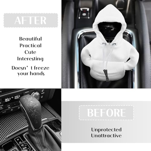 vvag Gear Shift Hoodie, Hoodie Car Gear Shift Cover, Car Shift Knob Hoodie, Automotive Interior Accessories, Universal Fit Knob Cover Gift (White) - color: White