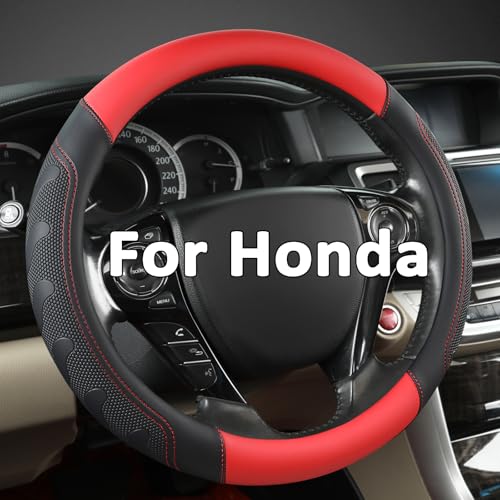 GIANT PANDA Microfiber Leather Steering Wheel Cover for Honda Accord,Civic,CR-V,HR-V,Pilot(Black+Red-Standard Size) - color: A-Black+Red, size: Standard size (14.5''-15'')