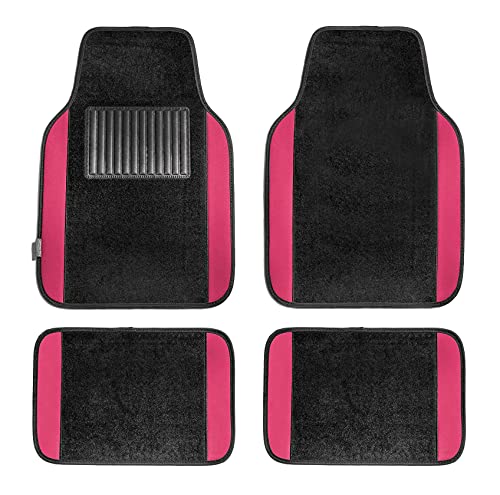 FH Group Automotive Floor Mats – Universal Fit Premium Carpet Car Mats with Driver Heel Pad, Full Set for Cars, SUVs & Trucks - Pink - color: Pink