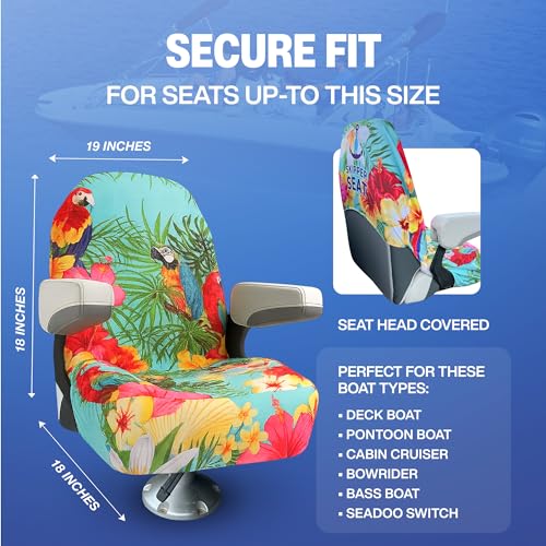 Universal Microfiber Quick-Dry Boat Seat Covers Fitted - Stylish Paradise Parrot Design for Fishing, Deck, Pontoon Boat Seats and More