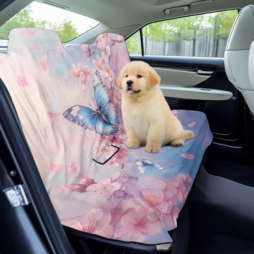 Butterfly Cherry Blossom Print Dog Car Seat Cover for Back Seat, Auto Back Seat Cover Heavy Duty Scratch-Proof Waterproof Rear Bench Towel Seat Covers - color: Butterfly Cherry Blossom