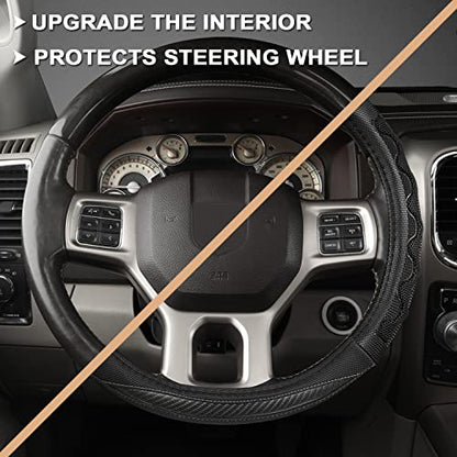 GIANT PANDA Steering Wheel Cover for Dodge Ram 1500 - Car Steering Wheel Covers for Dodge Ram 2500 3500 15.5-16 inch - Gray - color: B-Black+Gray