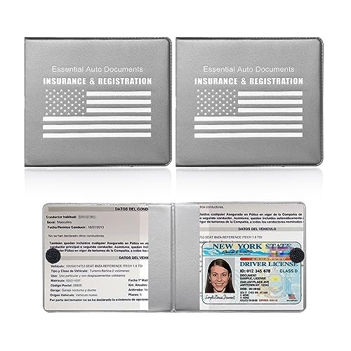 Ziciner Car Registration Insurance Holder, 2Pack Essential Auto Card Document Glove Box Organizer with Touch Fastener, Vehicle Interior Accessories Perfect for Most Car, Truck, SUV (Gray/White Flag) - color: Gray/White Flag