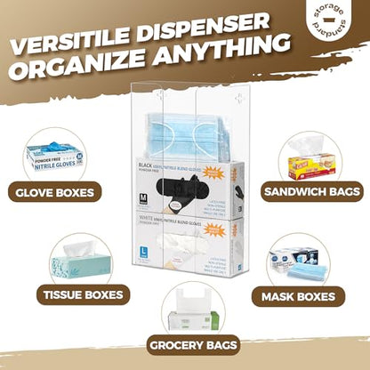 Triple Glove Box Holder Dispenser - Kitchen, Medical, & Latex Glove Holder Wall Mount or Countertop, Universal Fit - Thick Acrylic, Easy to Use, Slide, & Load Open Top Design - Clear