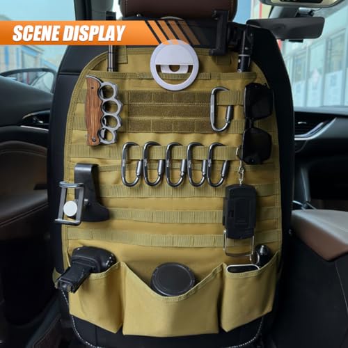 Tactical Molle Car Seat Back Organizer, Vehicle Panel Car Seat Back Cover Protector with 5 Storage Pouch, Universal Backseat Storage Organizer with USA Flag Patch for Car SUV Truck (Khaki-1 Pc) - size: Khaki-1 Pc