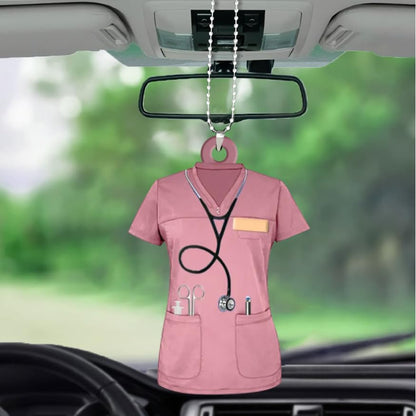 Personalized Nurse Scrubs Car Ornament, Acrylic Hanging Decoration with Custom Name, Healthcare Worker Appreciation Gift, Blue, Car Mirror Decor