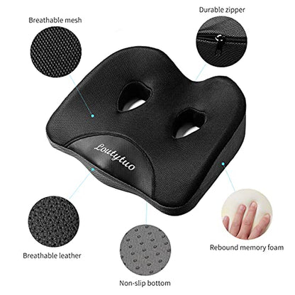 Seat Cushion Pillow,100% Memory Foam and Washable Cover,for Office Chair,Car Seat and Wheelchair, Soft Support Seat Cushion - color: Black