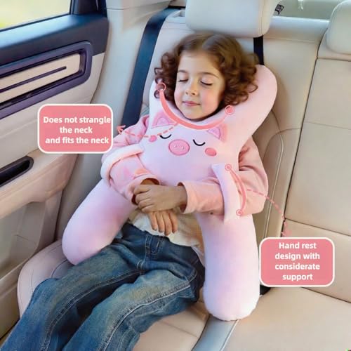 Car Pillow for Travel – Animal-Themed Car Seat Cushion with Safety Belt Protector – 4 Cute Styles: Pig, Dog, Rabbit, Panda (Pig) - color: Pig