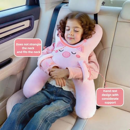 Car Pillow for Travel – Animal-Themed Car Seat Cushion with Safety Belt Protector – 4 Cute Styles: Pig, Dog, Rabbit, Panda (Dog) - color: Dog
