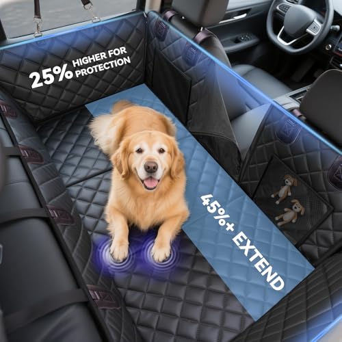 Reversible Dog Car Seat Cover for Back Seat,Waterproof Scratchproof Pet Backseat Protector,Large Sturdy Back Seat Extender with Detachable Hard Bottom,Dog Hammock for Car,Trucks,SUVs (Black)
