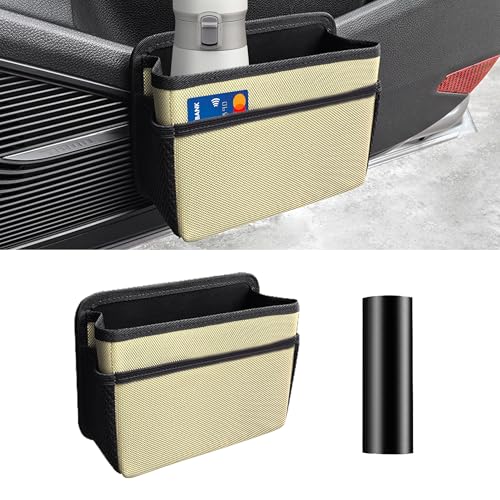 Car Trash Can, Foldable Mini Vehicle Trash Bin Garbage Organizer Holder, Waterproof Hanging Mini Auto Dustbin Accessories Storage Container for Vans, SUVs (beige) - color: beige