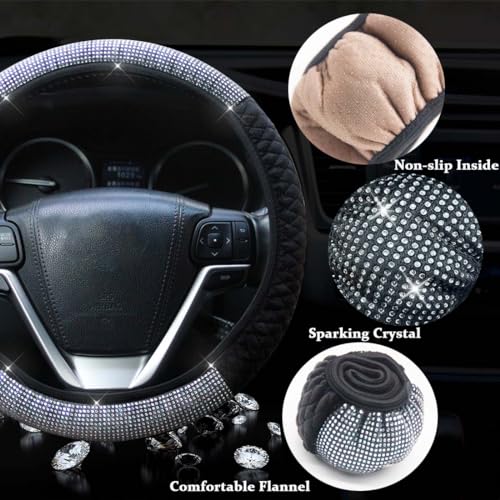 Diamond Car Steering Wheel Cover,Crystal Rhinestone Steering Cover Universal Fit 15 inch Car Steering Wheel Protector for Women & Girl (Silver Black) - color: Half Silver
