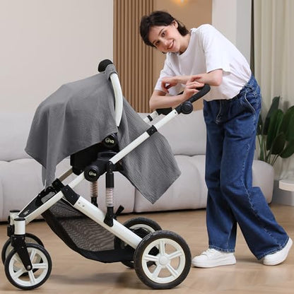100% Muslin Cotton Car Seat Cover Baby, Carseat Canopy Cover, Universal Fit Stroller Covers for Boys and Girls (Grey) - color: grey