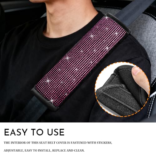 2PCS Bling Seat Belt Covers, Seat Belt Cover Pad, Car Seatbelt Shoulder Pads with Rhinestone, Auto Accessories Comfortable Automotive Neck Shoulder Mat Cushion for Car Truck SUV (Pink) - color: Pink