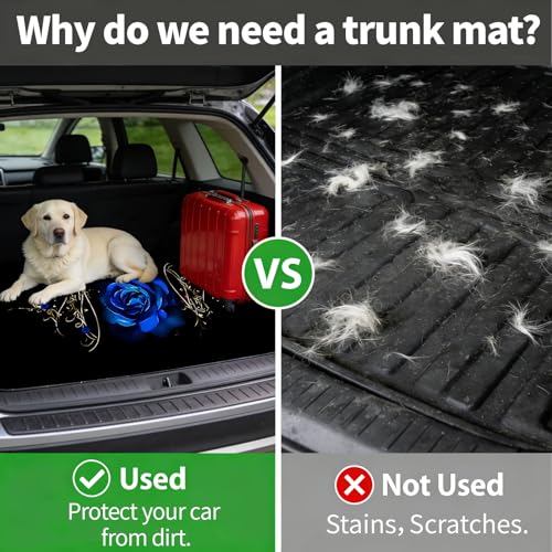 Universal Fit Car Floor Mats & Trunk Mat Set of 5Pcs, Blue Rose Print All-Weather Front Rear Floor Mats with Cargo Liner, Non-Slip Car Mats Cargo Mat Automotive Accessories for Cars Trucks SUVs