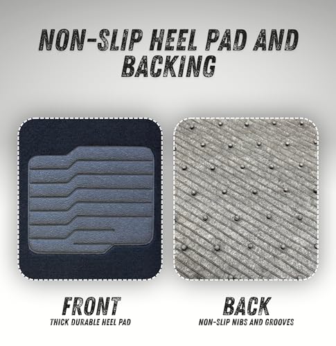 ecoMats Carpet Floor Mats for Fit for 2016 to 2021 Jeep Grand Cherokee / 2016 to 2024 Dogde Durango (2nd Row Bench Seat Only), Driver Non-Slip Heel Pad, Safety Locks, Front and Rear, Black
