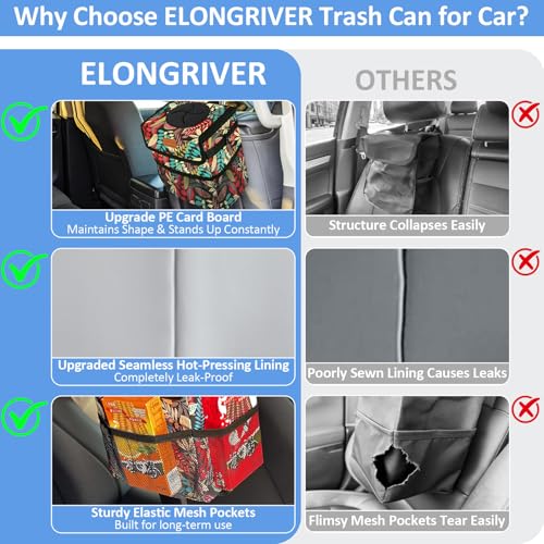 ELONGRIVER Car Trash Can Bin for Back Seat Leak Proof, Cute Car Trash Bag Hanging, Vehicle Trash Can for SUV Truck Van, Automotive Garbage Cans Front Seat Red Leaves - color: Red Leaves, size: 3 Gallons