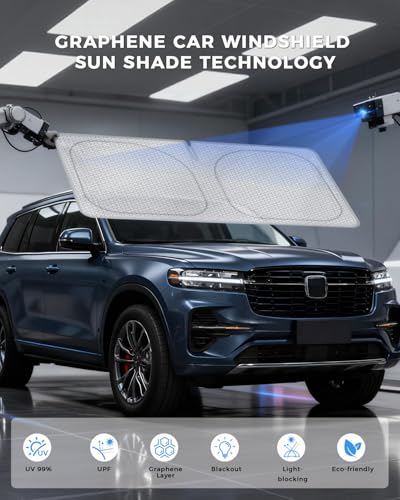 helloleiboo Graphene Car Windshield Sun Shade – 57" x 31" Foldable Car Sun Shade, Advanced Heat Absorption & UV Protection, Universal Fit for Cars, SUVs & Trucks - size: 57 x 31 inches
