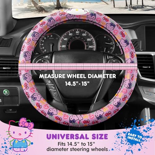 Hello Kitty Steering Wheel Cover, Official Sanrio Car Steering Wheel Cover with Universal Size 14.5-15.5, Cute Steering Wheel Cover for Women, Hello Kitty Car Accessories (Lavender Print) - style: Hello Kitty Lavender Doodle