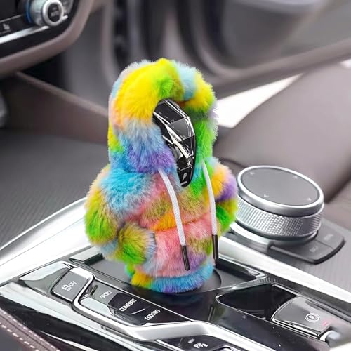 Universal Plush Hoodie Car Shift Knob Cover, Cozy Gear Shift Cover for Manual and Automatic Vehicles, Fun Car Interior Decor Accessories (Fresh Blue-Green) - color: Fresh Blue-Green