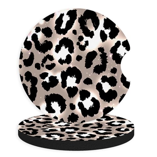 2pcs Cute Leopard Print Car Coasters,Absorbent Universal neoprener Cup Holder Coasters with a Finger Notch,Car Accessories for Women&Man Interior，2.75" 3 - color: Leopard Print 3