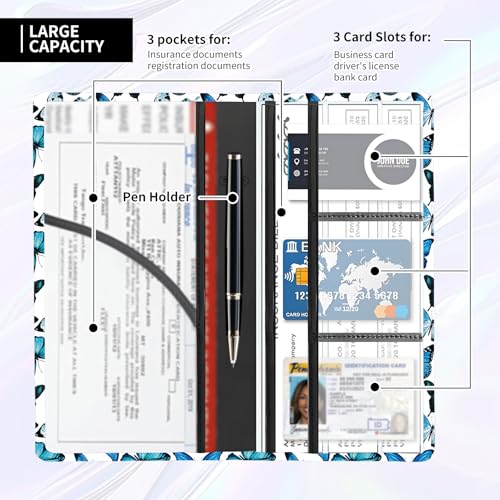 Leather Car Registration and Insurance Card Holder, Cute Car Accessories Vehicle Glove Box Car Organizer for Documents, Cards, License Cute Butterfly - color: Cute Butterfly