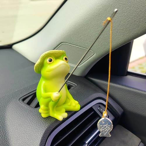 Cute Fishing Car Ornaments for Dashboard, Swinging Fish Car Dashboard Decor, Fun Car Decoration for Dash Car Accessories for Anglers, Home Garden Decor - color: Frog