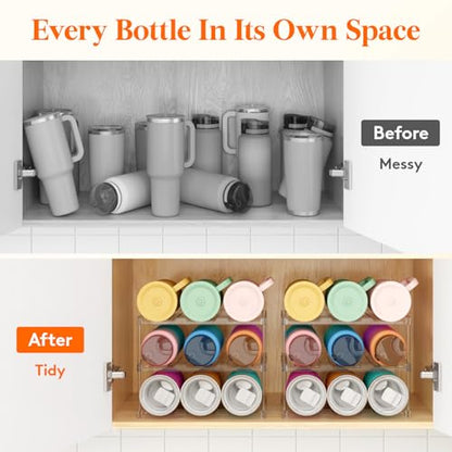 Lifewit Stackable Bottle Storage Organizer, Clear Freestanding Wine Holder for Cabinet, Large Slot Water Bottle Tumbler Cup Organizer for Pantry, Plastic Wine Rack for Fridge Cellar, 3Tier Hold 9 - size: 3 Tier-9 Bottle