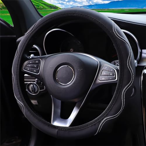 Elastic Stretch Steering Wheel Cover Universal 15 inch Steering Wheel Covers Soft Microfiber Leather Breathable Anti-Slip Durable Car Accessories Fit for Suvs, Vans, Trucks - White - color: White