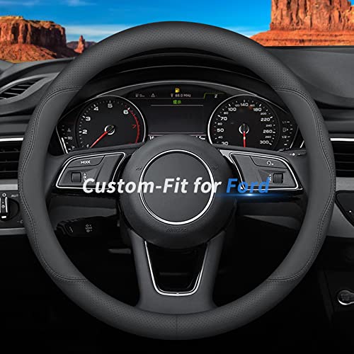 Custom-Fit for Ford Steering Wheel Cover, Premium Leather Car Steering Wheel Cover with Logo, Non-Slip, Breathable (B-Style,for Ford) - color: B-Style, size: For Ford