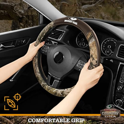 Mossy Oak Camo Steering Wheel Cover, Durable Grip Car Steering Cover, Universal Fit 14.5"–15.5" - Made with Premium Brown PVC Leather and Cotton Fabric, Anti-Slip - Official Licensed Product - color: Brown